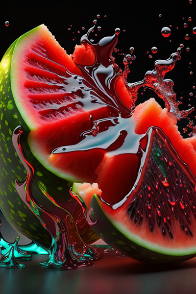 Melting juicy watermelon made of silver colourful splash art